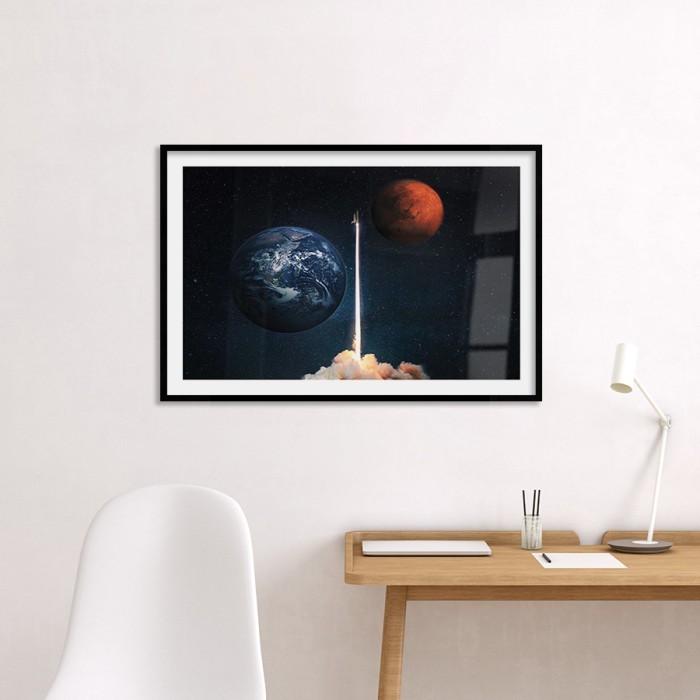Αφίσα Poster Πύραυλος και πλανήτες με κορνίζα