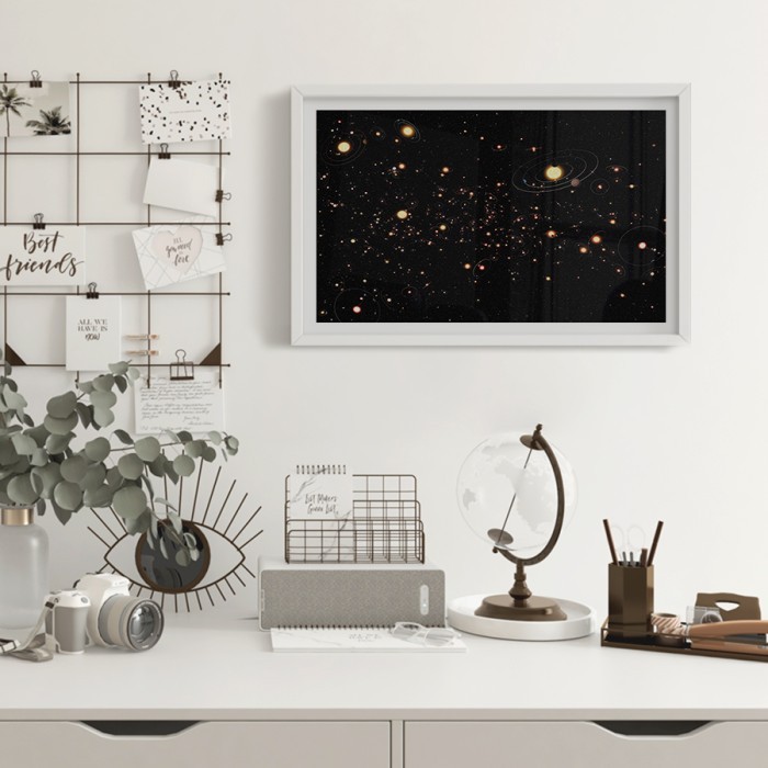Αφίσα Poster Πλανήτες και αστέρια με κορνίζα