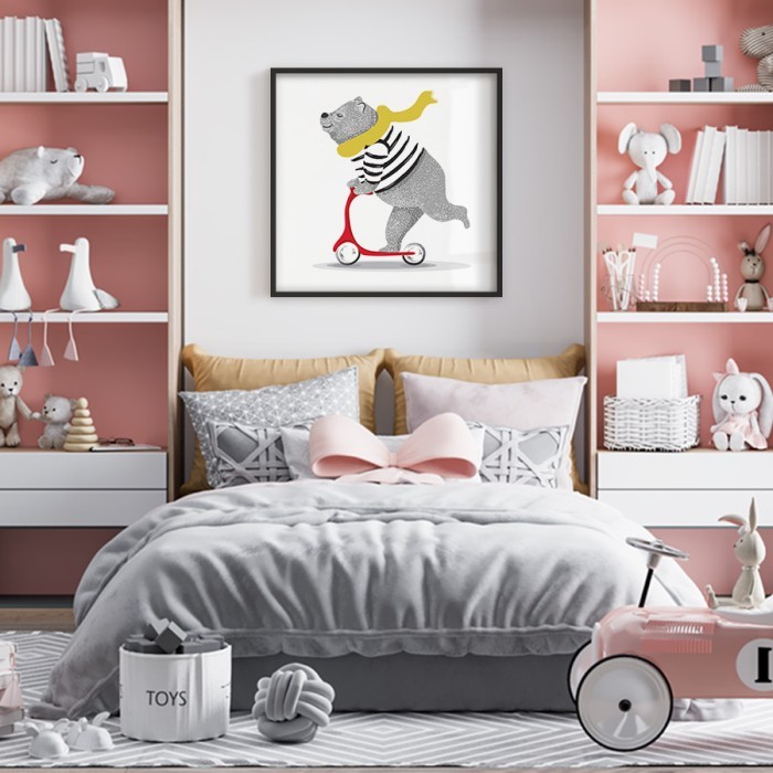 Αφίσα Poster Αρκούδος με πατίνι για παιδικό δωμάτιο 