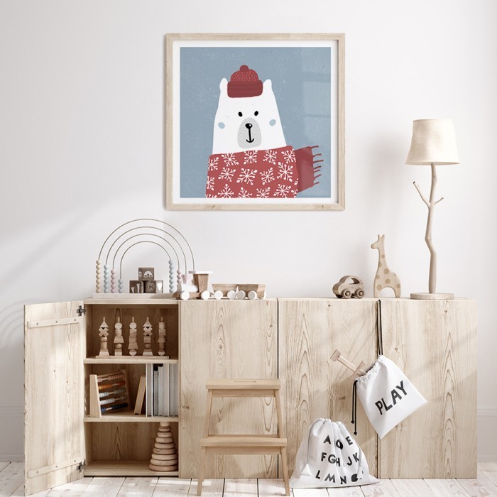Αφίσα Poster Αρκούδα με κόκκινο κασκόλ για παιδικό δωμάτιο 