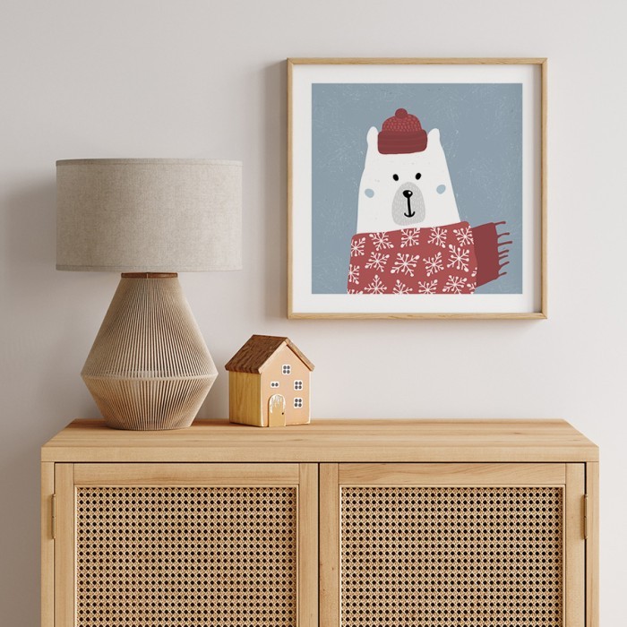 Αφίσα Poster Αρκούδα με κόκκινο κασκόλ με κορνίζα
