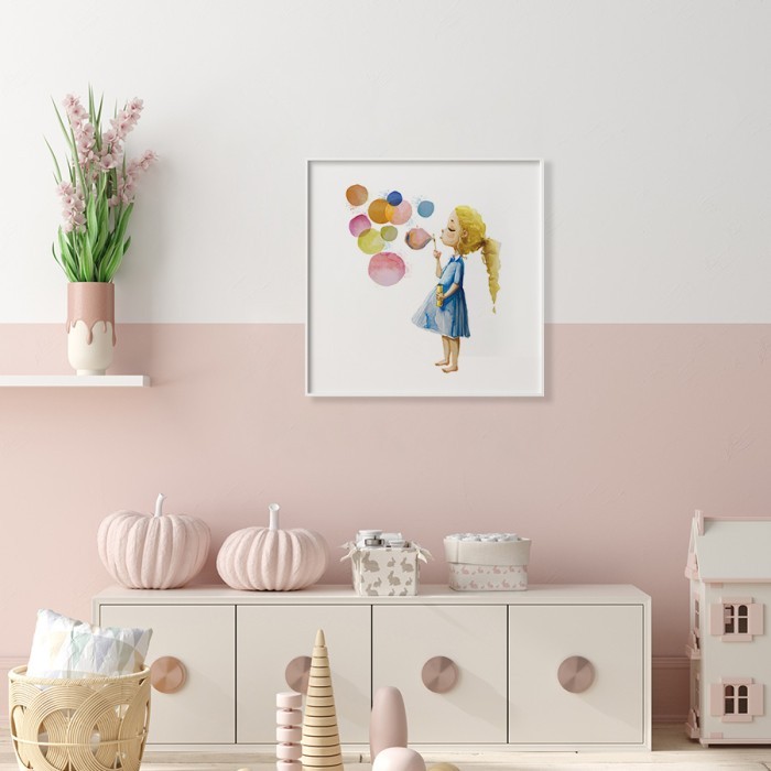 Αφίσα Poster Κοριτσάκι που κάνει φούσκες για παιδικό δωμάτιο 