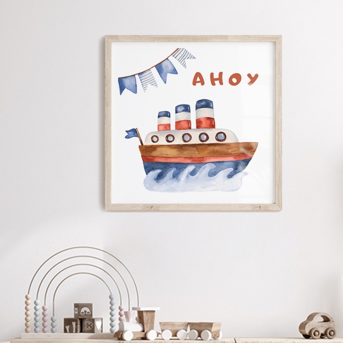 Αφίσα Poster Πολύχρωμο καράβι με κορνίζα
