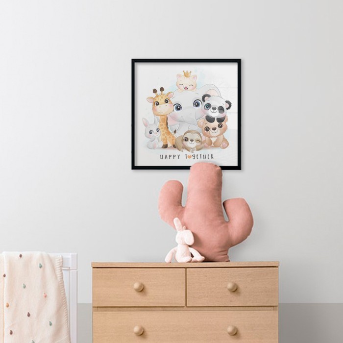 Αφίσα Poster Χαρούμενα ζωάκια με κορνίζα