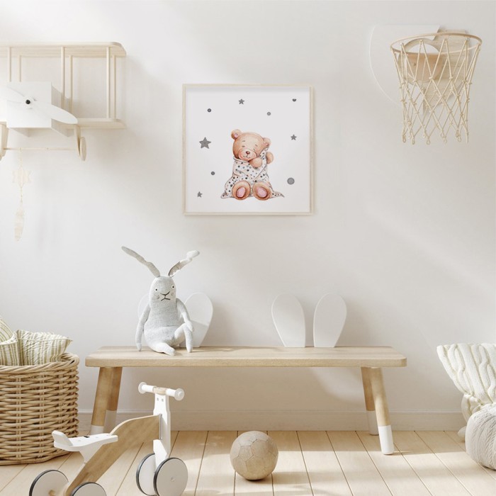 Αφίσα Poster Καφέ αρκουδάκι με αστέρια για παιδικό δωμάτιο 