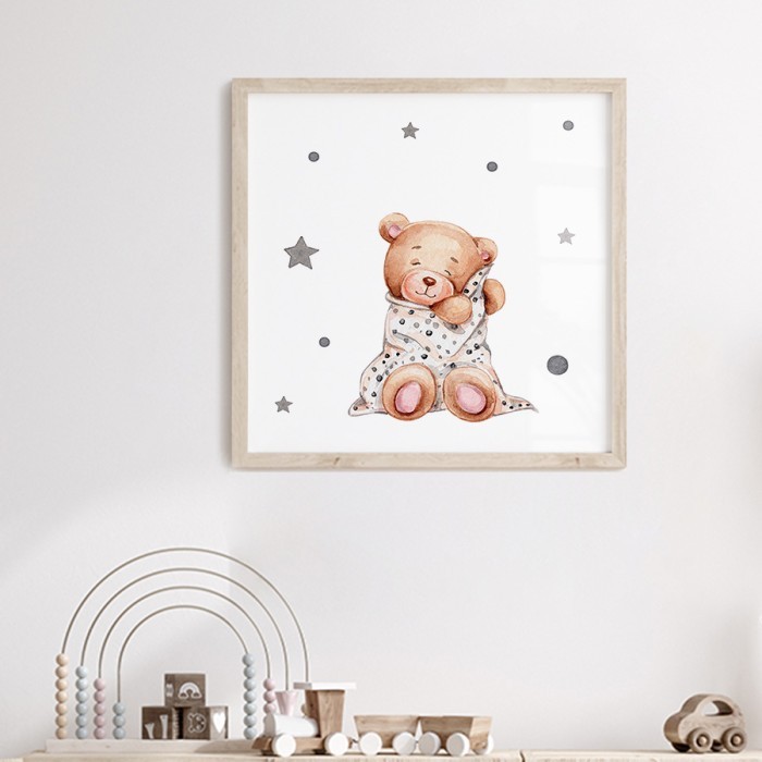 Αφίσα Poster Καφέ αρκουδάκι με αστέρια με κορνίζα