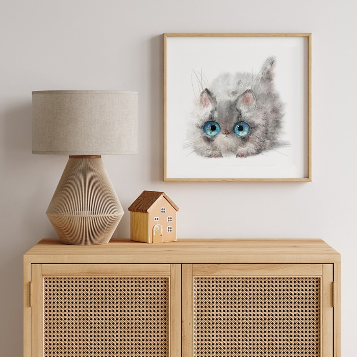 Αφίσα Poster Γκρι γατάκι με γαλανά μάτια με κορνίζα