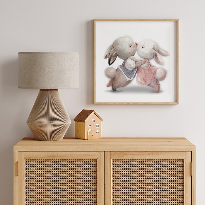 Αφίσα Poster Ερωτευμένα κουνελάκια με κορνίζα