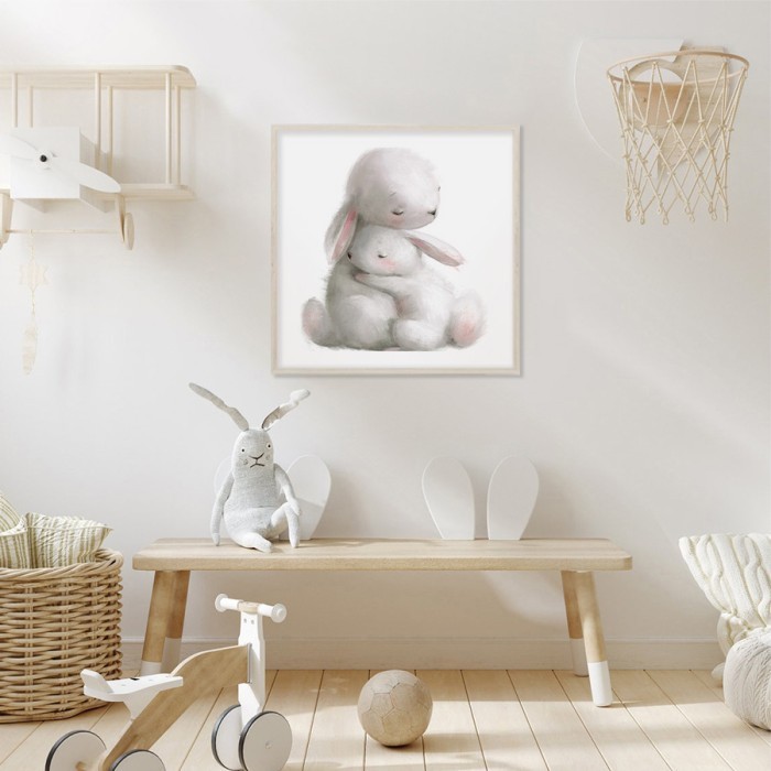 Αφίσα Poster Άσπρα αγκαλιασμένα κουνελάκια για παιδικό δωμάτιο 