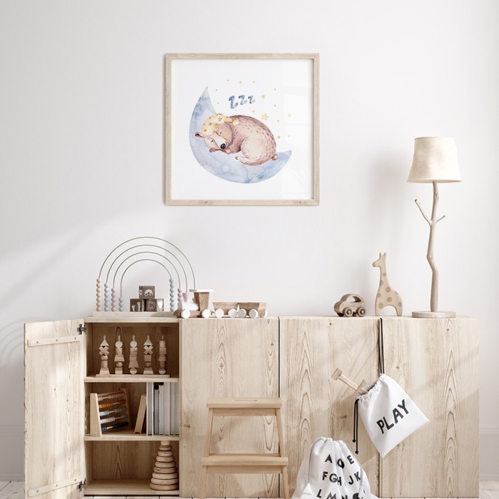 Αφίσα Poster Αρκούδα που κοιμάται στο φεγγάρι για παιδικό δωμάτιο 