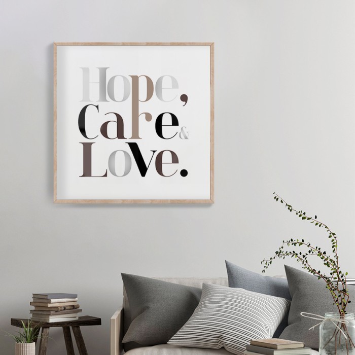 Αφίσσα - Poster Hope, Care & Love με κορνίζα