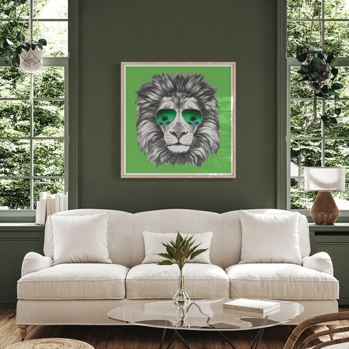 Poster Λιοντάρι με πράσινα γυαλιά για σαλόνι