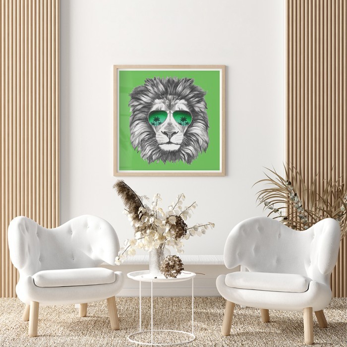 Αφίσα-Poster Λιοντάρι με πράσινα γυαλιά με κορνίζα 