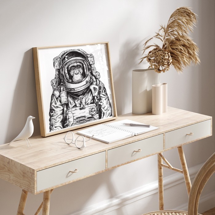 Αφίσα-Poster Μαϊμού αστροναύτης με κορνίζα 