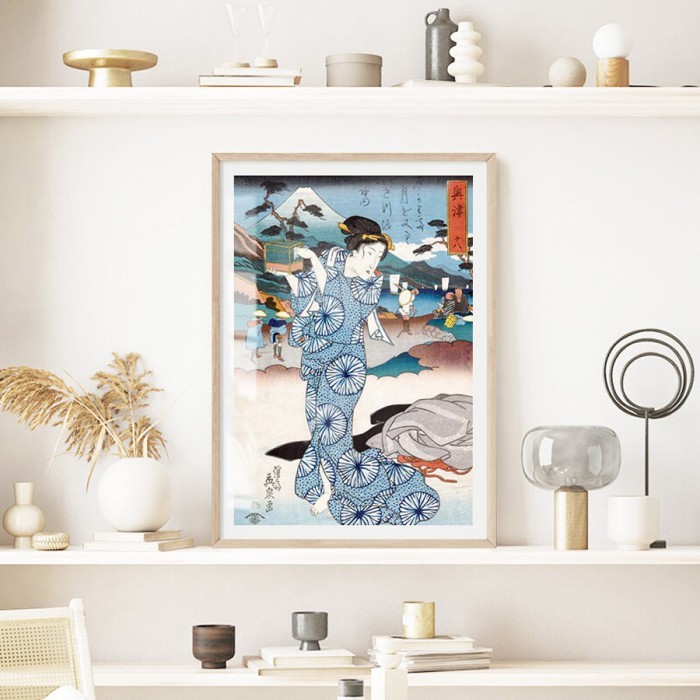 Αφίσα Poster Γκέισα με Kιμονό σε λευκό φόντο με κορνίζα