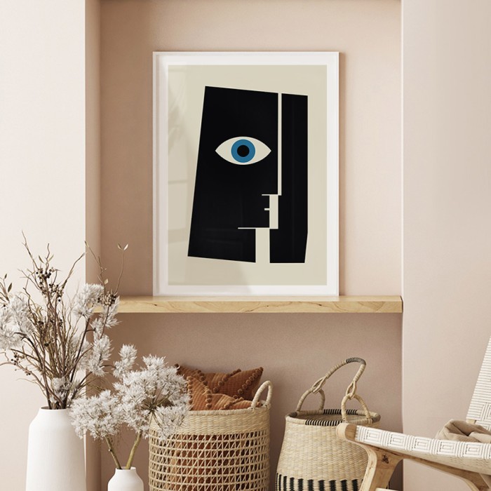 Αφίσα Poster Geometric face with blue eye με κορνίζα