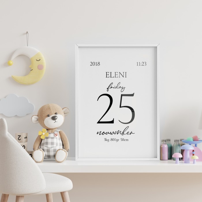 Αφίσα Poster Ημερομηνία γέννησης και όνομα με κορνίζα