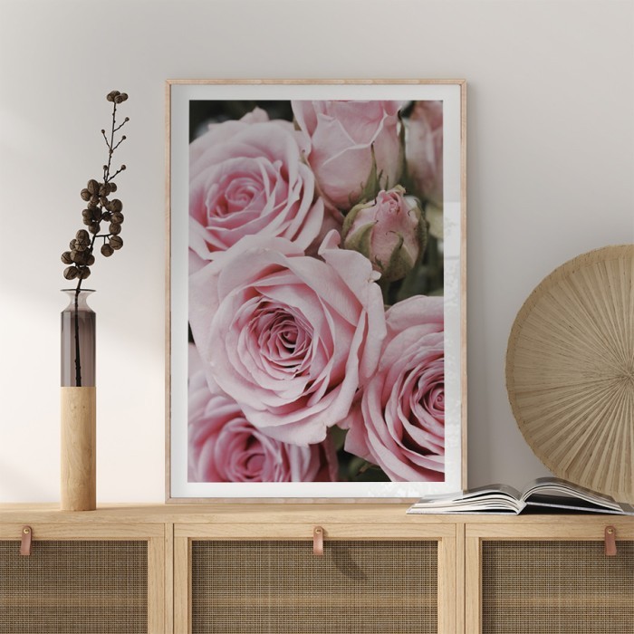 Αφίσα Poster Ανθοδέσμη από Ροζ Τριαντάφυλλα με κορνίζα
