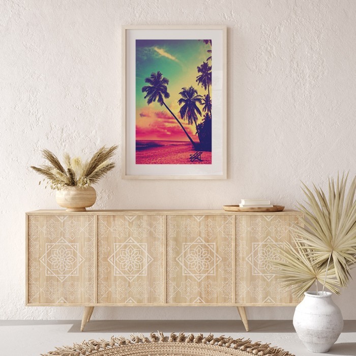 Αφίσα Poster Τροπική παραλία με φοίνικες με κορνίζα