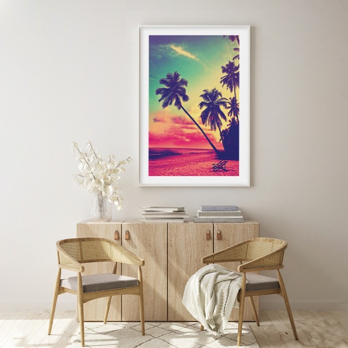 Αφίσα Poster Τροπική παραλία με φοίνικες για σαλόνι 