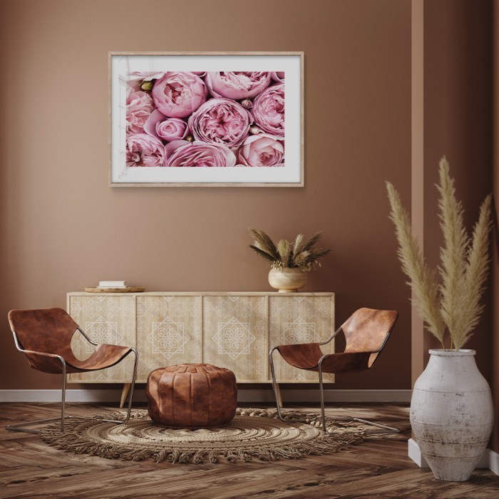Αφίσα Poster Ανθισμένα ροζ τριαντάφυλλα για σαλόνι