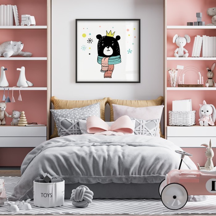 Αφίσα Poster Αρκούδα με κασκόλ για παιδικό δωμάτιο 