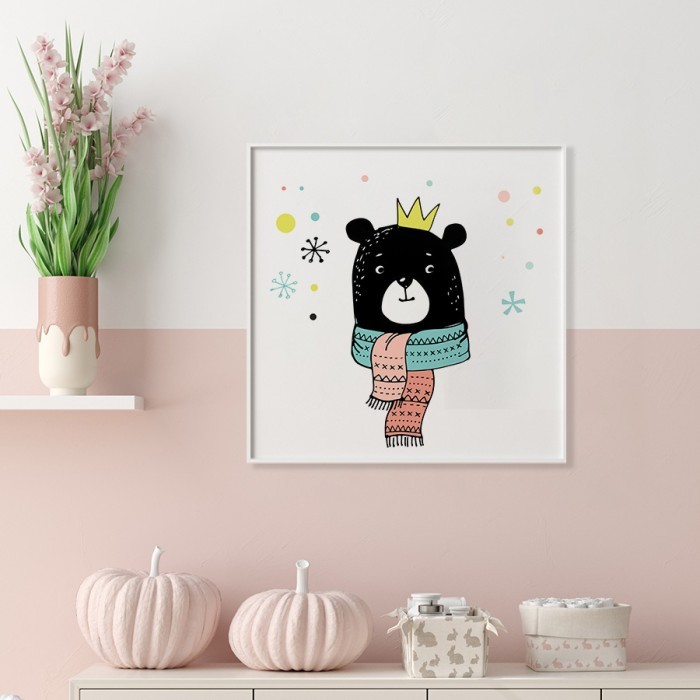 Αφίσα Poster Αρκούδα με κασκόλ με κορνίζα