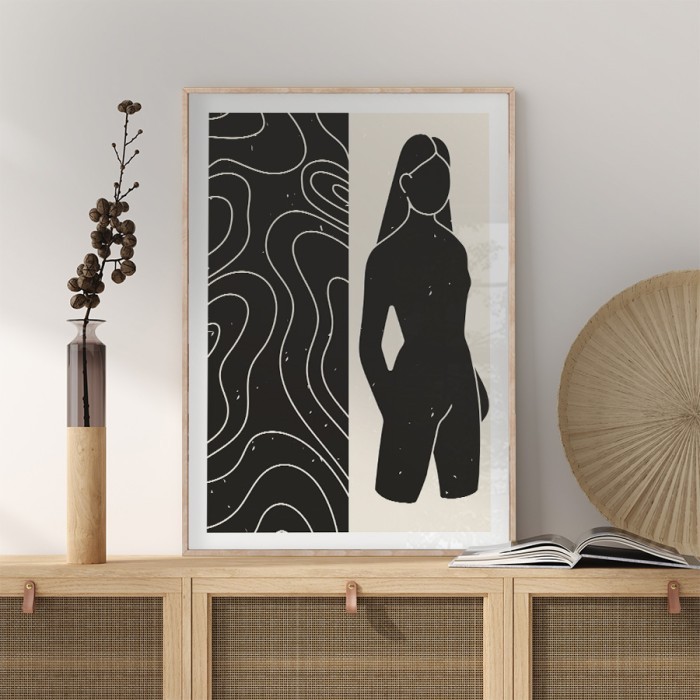Αφίσα Poster Μαύρη φιγούρα γυναίκας με κορνίζα