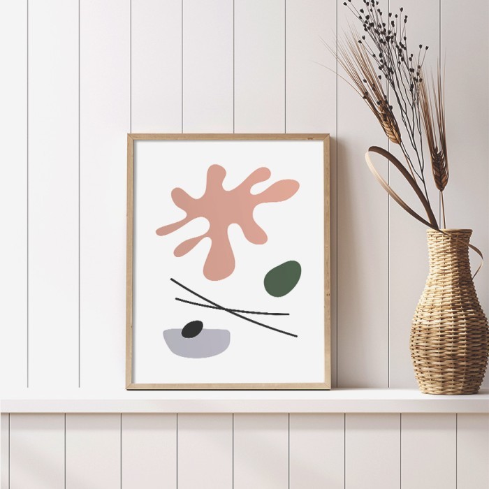 Αφίσα Poster Abstract μπεζ φυτό με κορνίζα