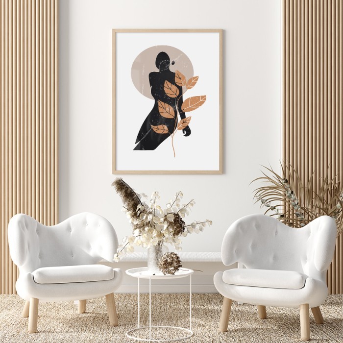 Αφίσα Poster Γυναίκα και φύλλα για σαλόνι