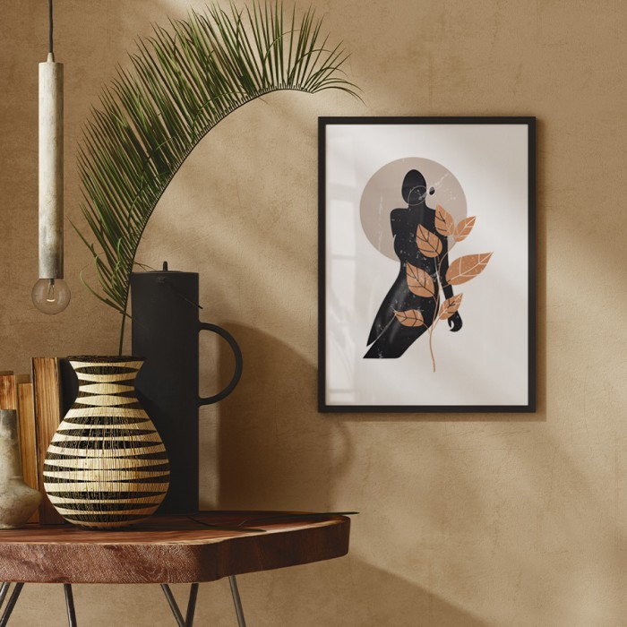 Αφίσα Poster Γυναίκα και φύλλα με κορνίζα