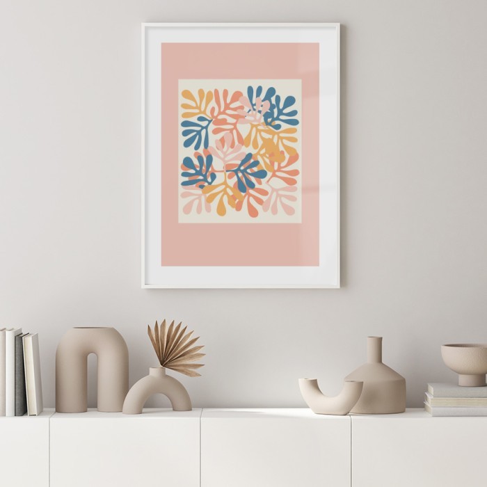 Αφίσα Poster Πολύχρωμα abstract φυτά με κορνίζα