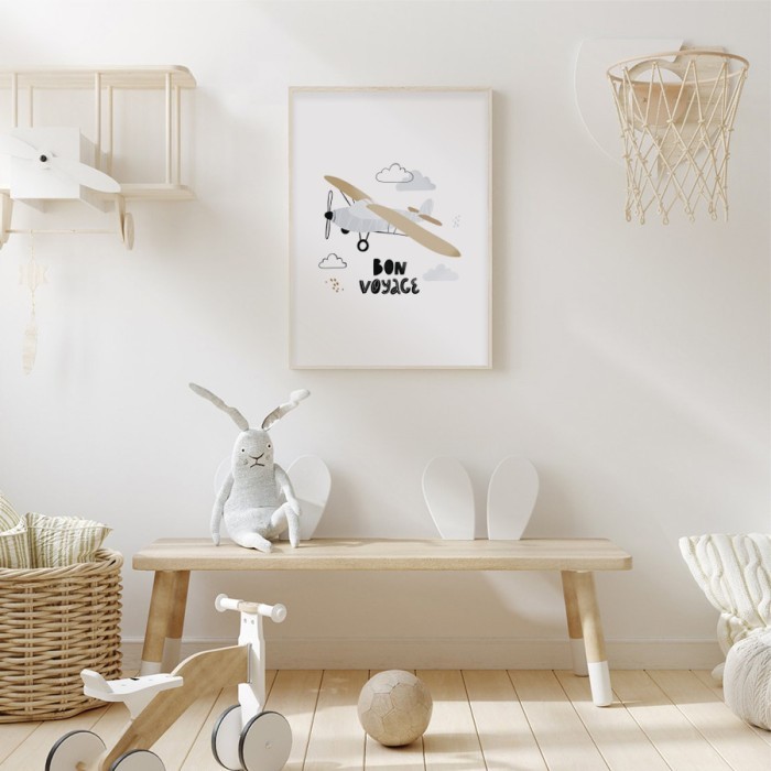 Αφίσα Poster Γκρι-καφέ αεροπλάνο για παιδικό δωμάτιο 