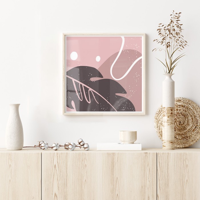 Αφίσα Poster Ροζ τέχνη με μαύρο φύλλο με κορνίζα