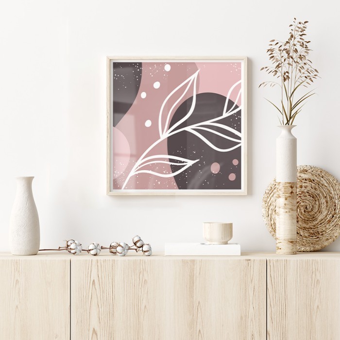 Αφίσα Poster Ροζ τέχνη με άσπρο κλαδί με κορνίζα