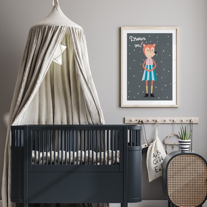 Αφίσα Poster Αλεπουδίτσα με γαλάζια φούστα για βρεφικό δωμάτιο