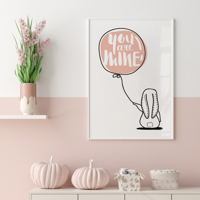 Αφίσα Poster Μικρό λαγουδάκι με μπαλόνι με κορνίζα