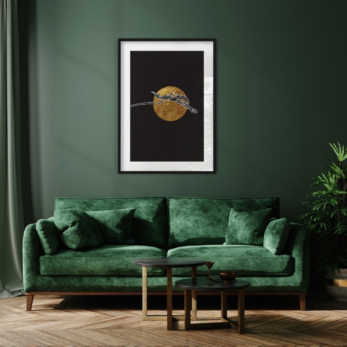 Αφίσα Poster Χρυσός κύκλος, μαύρο φύλλο monstera για σαλόνι