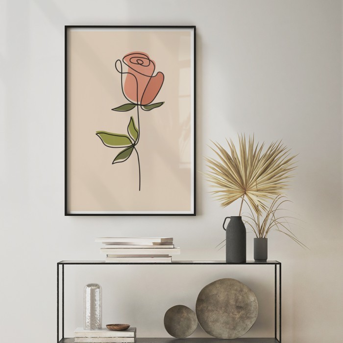 Αφίσα Poster Ροζ τριαντάφυλλο με κορνίζα