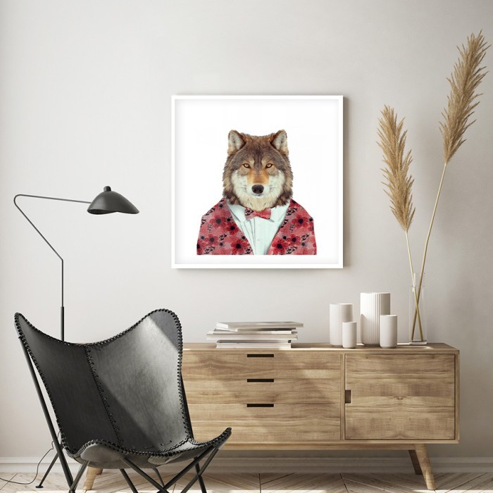 Αφίσα-Poster Λύκος με κόκκινο κουστούμι με κορνίζα 