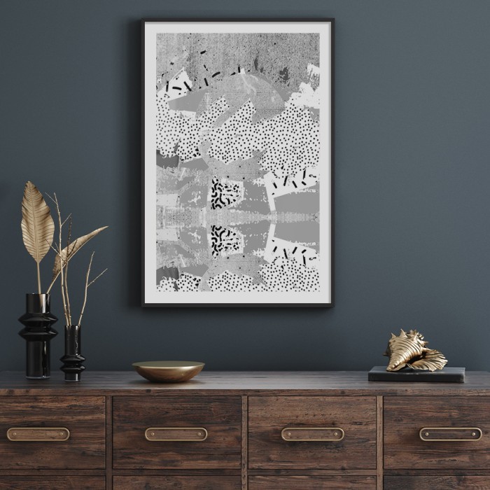 Αφίσα Poster Abstract grey με κορνίζα