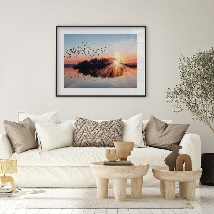 Αφίσα Poster Πουλιά πάνω από τη λίμνη με κορνίζα