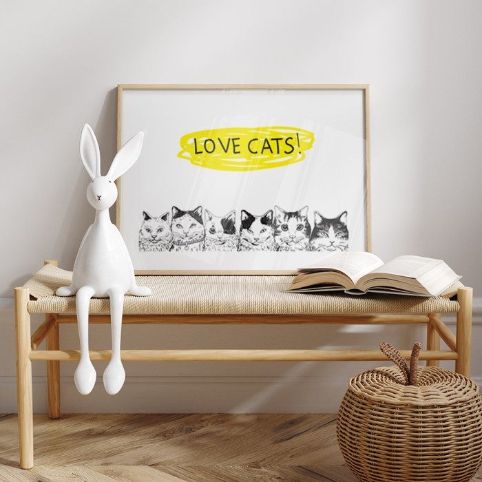 Αφίσα Poster Ασπρόμαυρα σκίτσα με γάτες με κορνίζα
