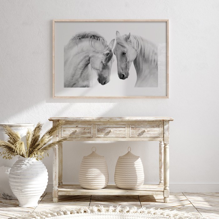 Αφίσα Poster Λευκά άλογα με κορνίζα