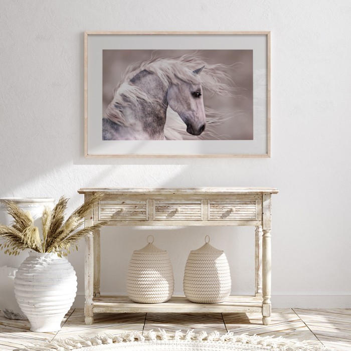 Αφίσα Poster Άλογο με άσπρη χαίτη για σαλόνι