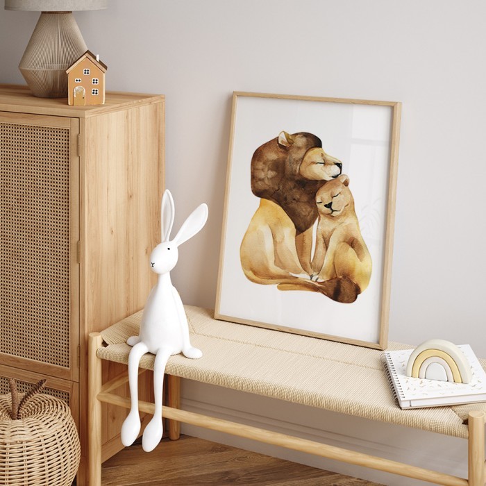 Αφίσα Poster Ζευγάρι λιονταριών με κορνίζα