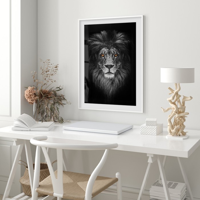 Αφίσα Poster Λιοντάρι με καφέ μάτια με κορνίζα