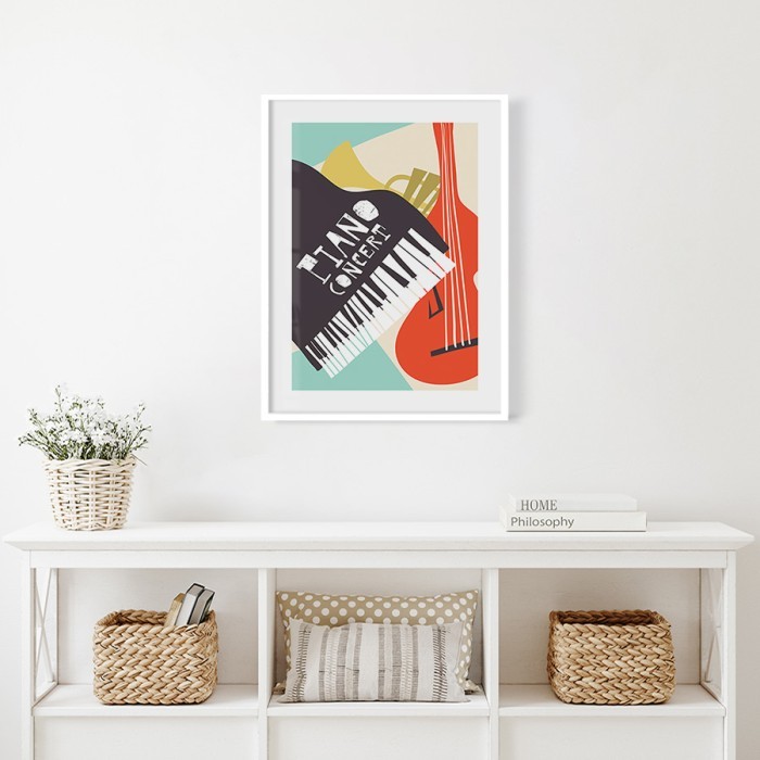 Αφίσα Poster Retro Jazz Piano & Cello σε λευκό φόντο