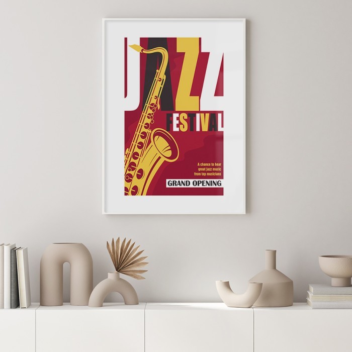 Αφίσα Poster Retro Jazz Fest σε λευκό φόντο με κορνίζα