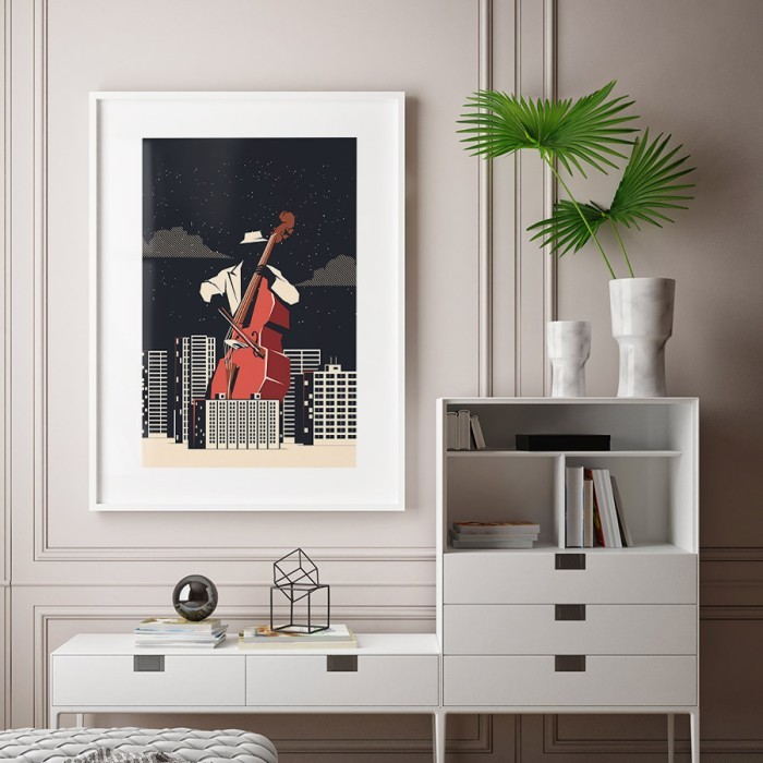 Αφίσα Poster Night Cello Player με κορνίζα
